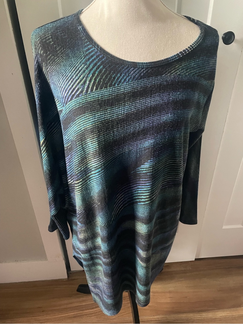 Clara Sunwoo women’s XL asymmetrical blue black abstract stretch knit tunic